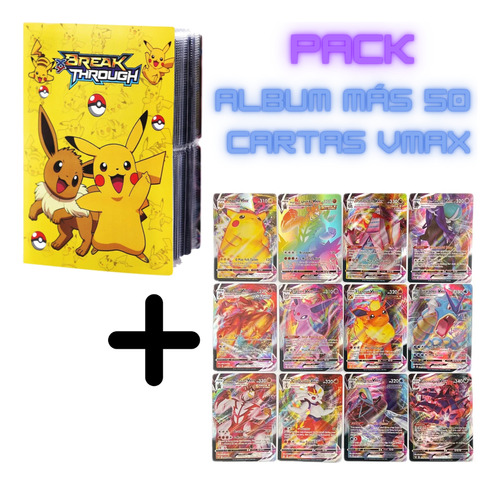 Carpeta Album Pokémon Mas 50 Cartas Vmax Holografica 