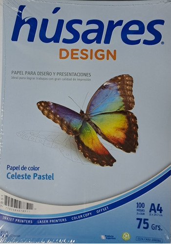 Resma Papel A4 75 Gramos Húsares Celeste Pastel X 100 Hojas