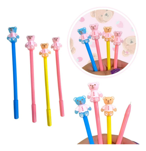 Lapiceras Tinta Azul De Personajes Cute Pack X12 Unidades Osito Azul