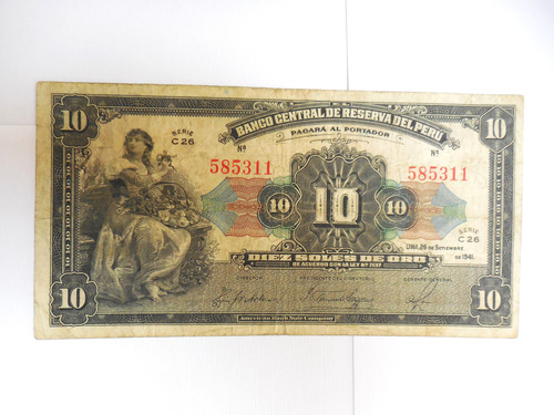 Vendo Billete De 10 Soles De Oro Del Perú De 1941