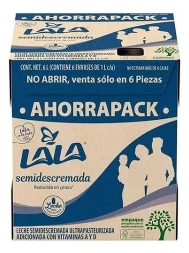Leche Uht Lala Semidescremada 6 Pack De 1 Lt C/u