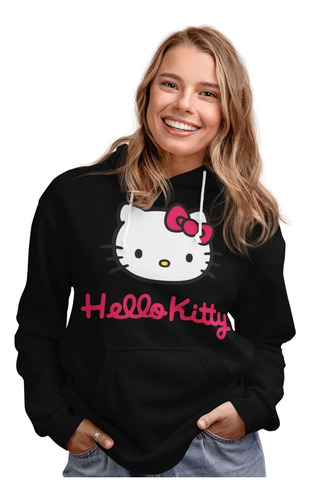 Poleron Hello Kitty + Llavero De Regalo Dama Canguro Algodon Estampado