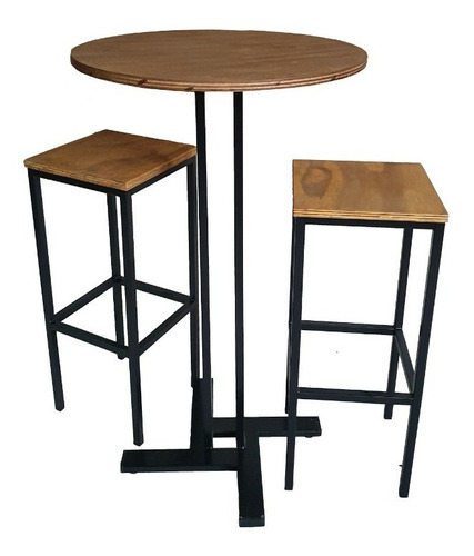 Imagen 1 de 6 de Mesa Barra Bar Alta Redonda 70cm X 1.05m + 2 Taburetes S/res
