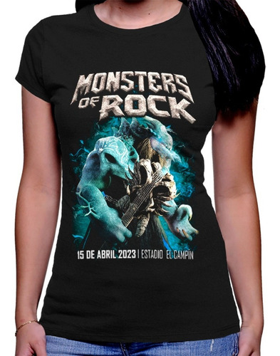 Camiseta Premium Dama Estampada Monsters Of Rock Blue