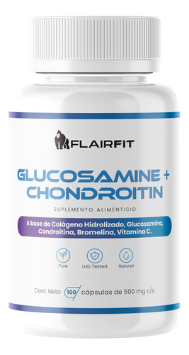 Suplemento En Cápsulas Flairfit® Formulación Premium Glucosamina + condroitina, Colágeno Hidrolizado, Bromelina, Vitamina C, 100 Cápsulas