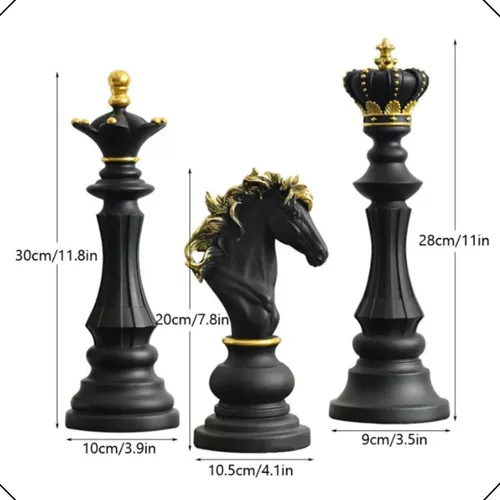 Decoração Peças Xadrez Preto Rei Rainha Cavalo Grande