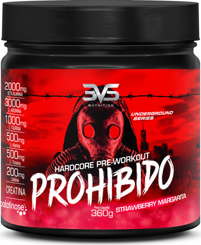 Pré Treino Prohibido 360g - Sabor: Strawberry Margarita - Fórmula Exclusiva Com Creatina, Beta Alanina, Taurina, Cafeína, Arginina, L-tirosina, Palatinose E  L-alanina