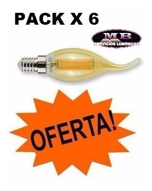 Imagen 3 de 10 de Pack X 6 Focos Lamparas Filamento Led Vela E14 4w 220v Luz Calida Ambar Marca: Candil Ideal Decoracion Arañas