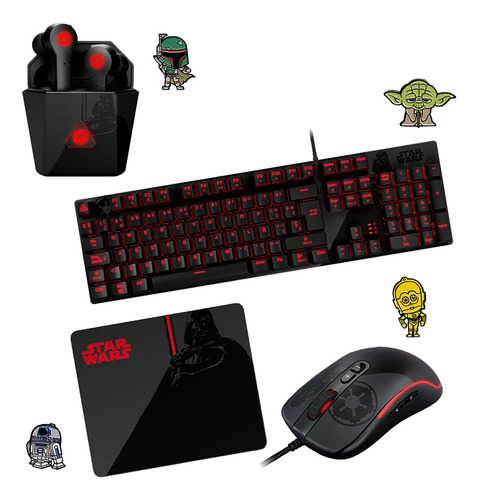 Teclado Mecanico + Auricular Bt + Mouse + Pad Darth Vader