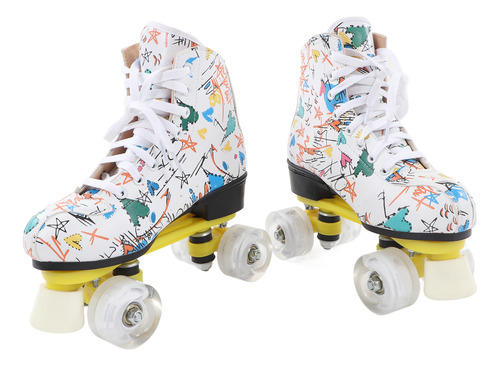 Patines De Ruedas White Graffiti, Doble Fila, 4 Ruedas