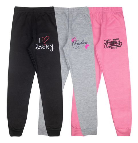 Kit 3 Calça Moletom Infantil Menina Estampada De Inverno