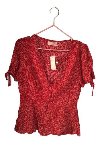 Blusa Roja Estampada, Talla M Pequeña, Nueva Con Etiqueta