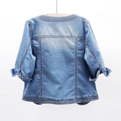 Chaqueta De Mezclilla Suave Corta De Manga Media Para Mujer
