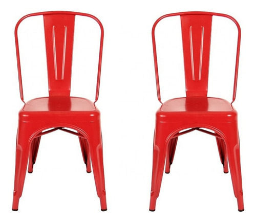 Kit 2 Cadeiras Design Tolix Iron Industrial Diversas Cores Cor da estrutura da cadeira Vermelho