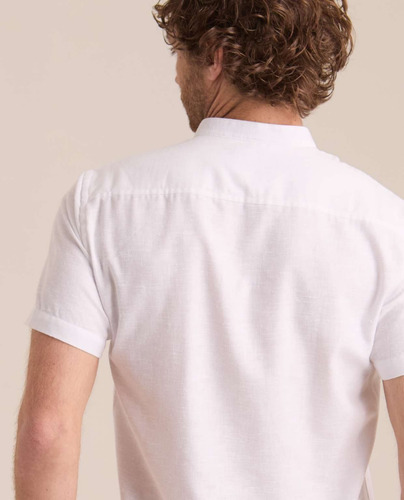 Camisa Porto Blanco Lino Blanca Cuello Mao- Estilo Moderno
