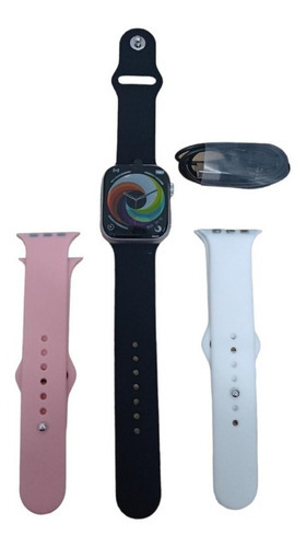 Imagen 5 de 6 de Reloj Inteligente Smartwatch Hombre Mujer 3 Mallas Noga Sw11 Color De La Caja Blanco Color De La Malla Negro/blanco/rosa Color Del Bisel Plateado Diseño De La Malla Silicona