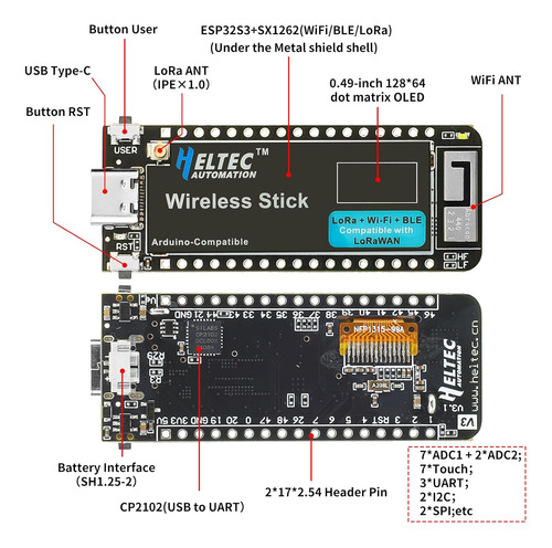 Esp32 S3 Sx1262 Módulo De Stick Inalámbrico Wifi Ble Lora V3