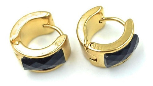 Imagen 2 de 3 de Aretes Broquel Huggies Dorado Con Negro Acero