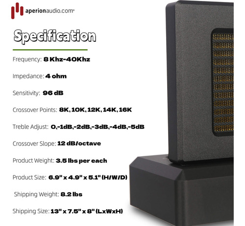 Aperion Audio Par De Altavoces Súper Tweeter Con Cinta De Transformador De Movimiento De Aire Dual Negro DST-2PK-ALU