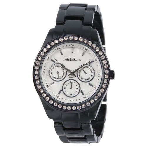 Las Mujeres Negro Pulsera Novio Reloj Cristal Bisel Grueso C