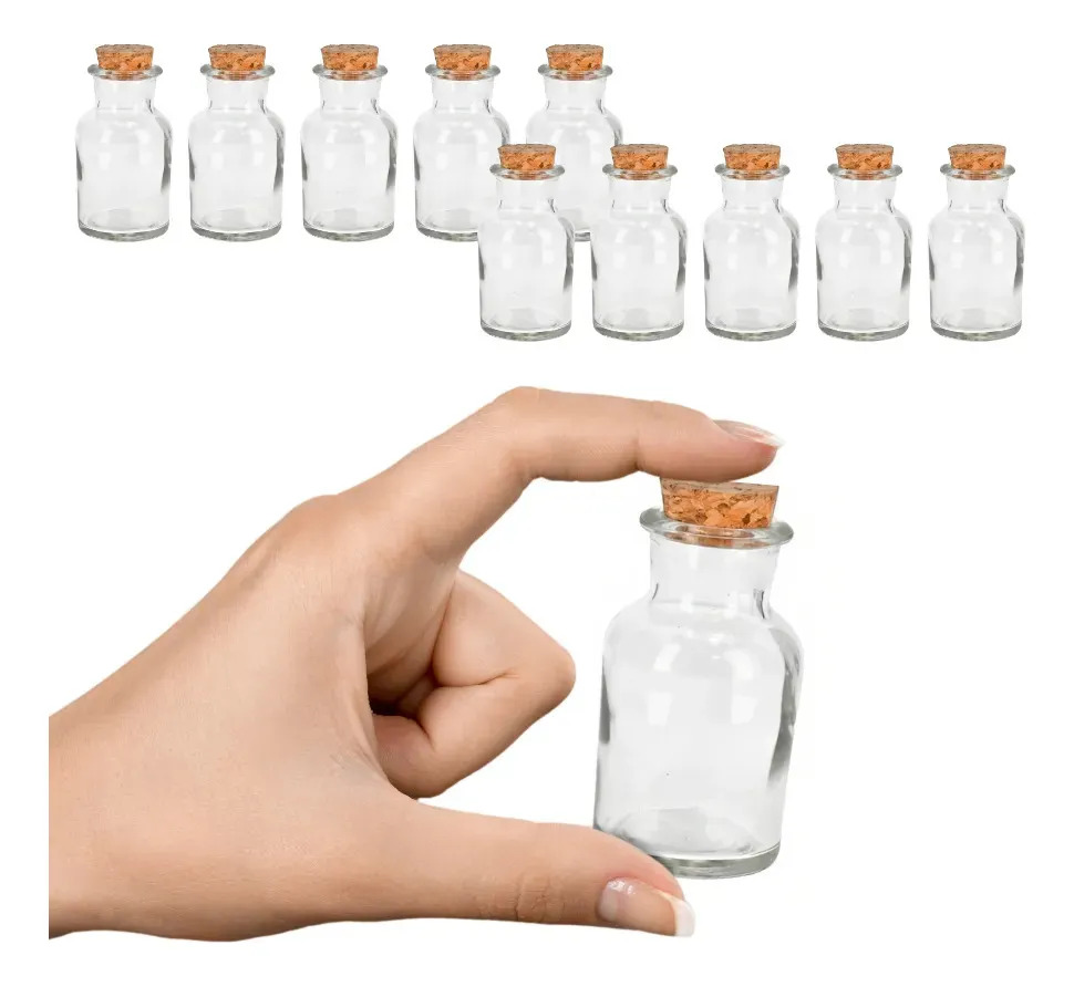Kit 10 Potes De Vidro Com Tampa Rolha Cortiça Temperos 30ml