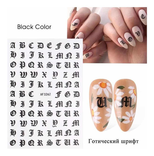 5 Stickers Letras Goticas Para Uñas Gelish Acrilico 5pz | MercadoLibre