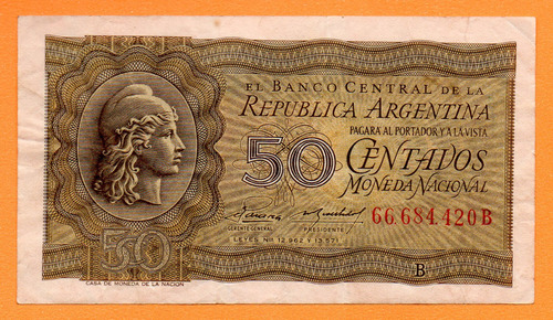 Billete 50 Centavos Moneda Nacional Bottero 1907 Año 1956 B