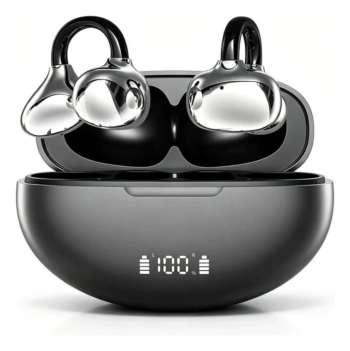 Fone de Ouvido JSKJ RAP-Q108 Clip-Ear Bluetooth TWS com Cancelamento de Ruído e Microfone, Preto