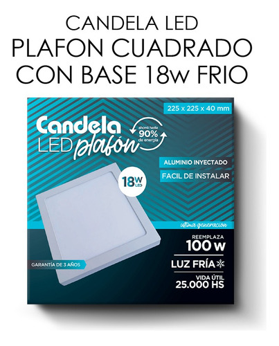 Imagen 3 de 7 de Plafon Panel Led Cuadrado 18w