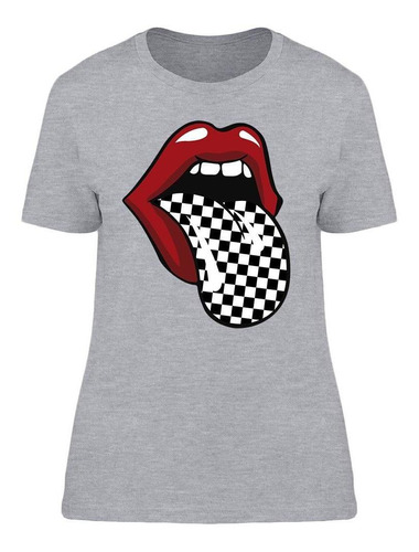 Boca Con Lengua A Cuadros. Camiseta De Mujer