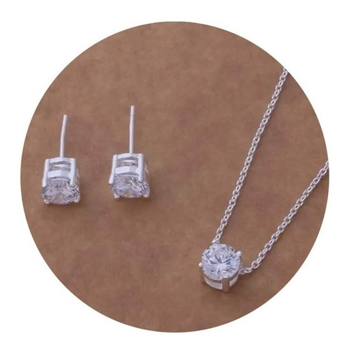 Hermoso Set Broqueles Dije Diamante Cadena Oro Blanco