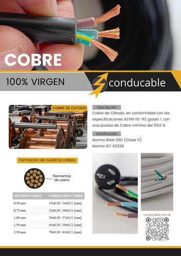 Cable Tipo Taller 3x1 Normalizado Iram X100 Mts Conducable
