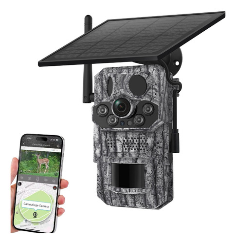 Cámara Seguridad Cavisec Solar 4g Caza 3mp Trampa Rancho de SIM Chip Monitoreo en Vivo con GPS Sensor de Temperatura Visión nocturna Angulo 125 grados Panel Solar Impermeable Audio Bidireccional