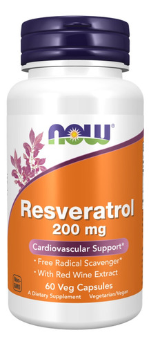 Resveratrol 200mg 60 Cápsulas Veg Now Foods Eua