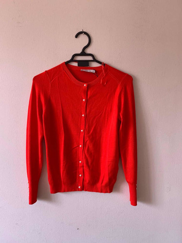 Chaleco Zara Rojo Botones Perla Talla S