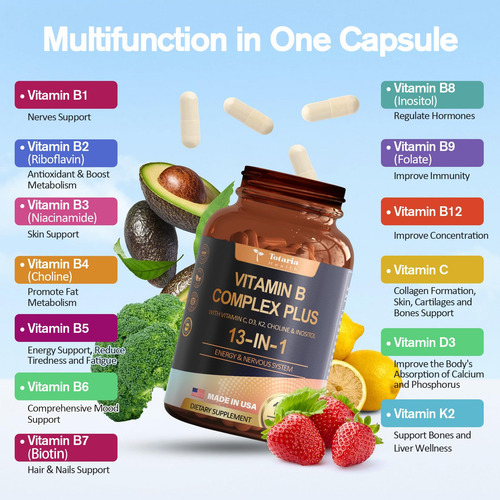 Complejo De Vitamina B Totaria 13 En 1 Con B1, B2, B3, B4, B