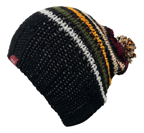 Gorro Tejido Lana Beanie A Mano Rayado Pompón Colorful