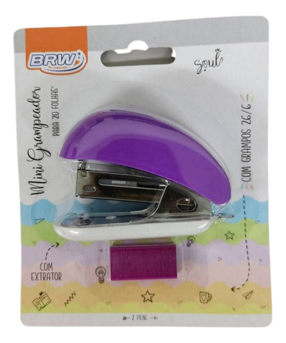 Grampeador Plástico Mini Para 20fls C/ Barra 26/6 Roxo Brw