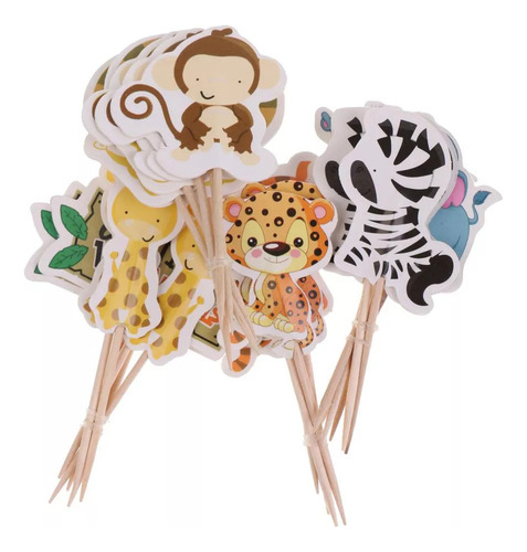 Paquete De 48 Novedad Selva Animal Cupcake Toppers