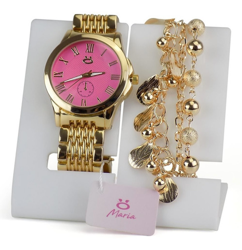 Kit Relógio Feminino Dourado+pulseira Bonito 100% Original