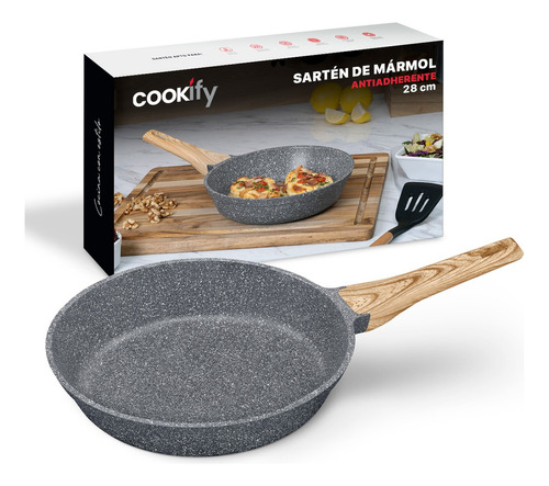 Sartén Antiadherente 28 Cm Cookify | Stone-tech Series | Libre De Pfoa, Cocina Saludable. Color Mármol Gris