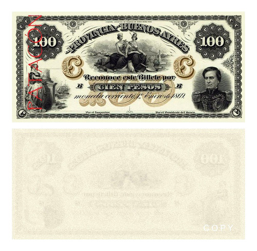 Billete 100 Pesos Moneda Corriente Bs As 1869 - Copia 491