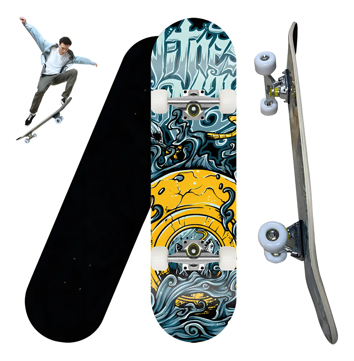 Patineta Completa Monopatín Tabla Skateboard Niños Adultos,Patineta Monopatín de 80x20cm, 9 Capas de Arce Canadiense,Tablas Cóncavas de Doble Patada Antideslizante,Mejor regalo par