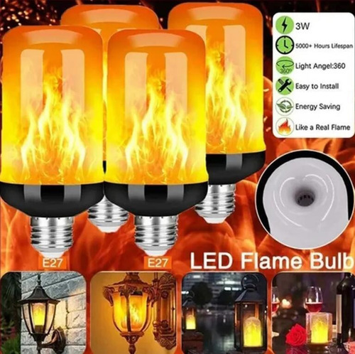 Lámparas De Llama Parpadeante 4 Modos Led Efecto De Luz Fueg