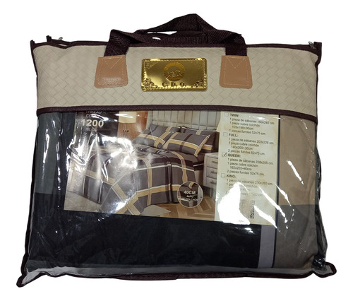 Juego De Sábanas C.d.o. 2 1/2 Plazas Americano 203x228 Cm Marrón Oscuro - Beige - Gris Y Negro Cuadro Moderno
