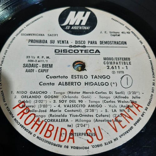 Sin Tapa Disco Cuarteto Estilo Tango Alberto Hidalgo T0