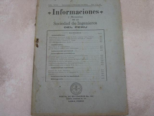 Mercurio Peruano: Boletin Ingenieria 9 Y 10  1915 L25 Ig8rn 