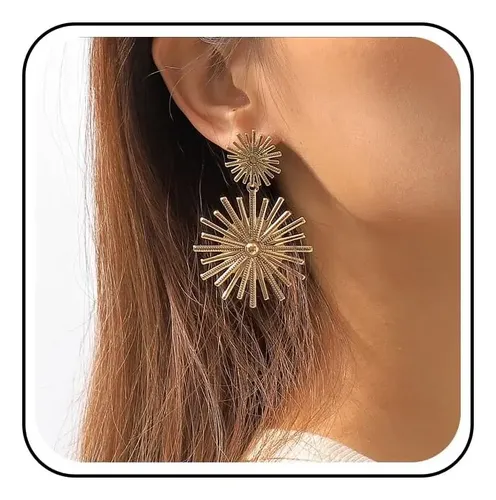 Punk Sunburst Dangle Earrings Gold Large Sun Earrings Big
