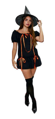 Disfraz Brujita Negra Con Naranja
