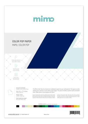 Papel Color Pop Azul Marinho Mimo - A4 - 180 Gr - 25 Unds